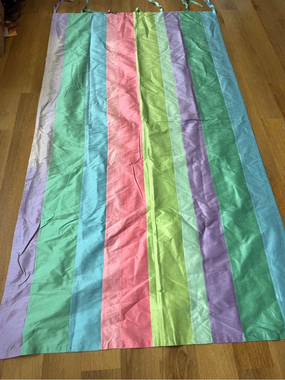 Pottery Barn PB Teen Striped Pastel Curtain Panels Multi Color 100% Silk 2 Sizes